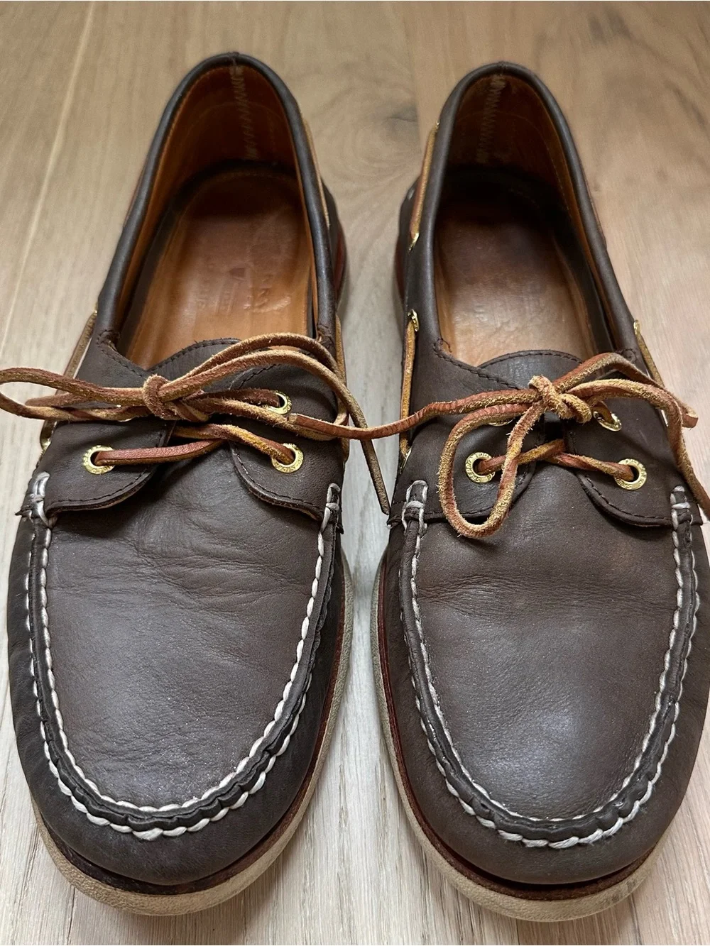 Sperry Men's Gold Cup Dark Brown Leather Boat Shoes with White Stitching